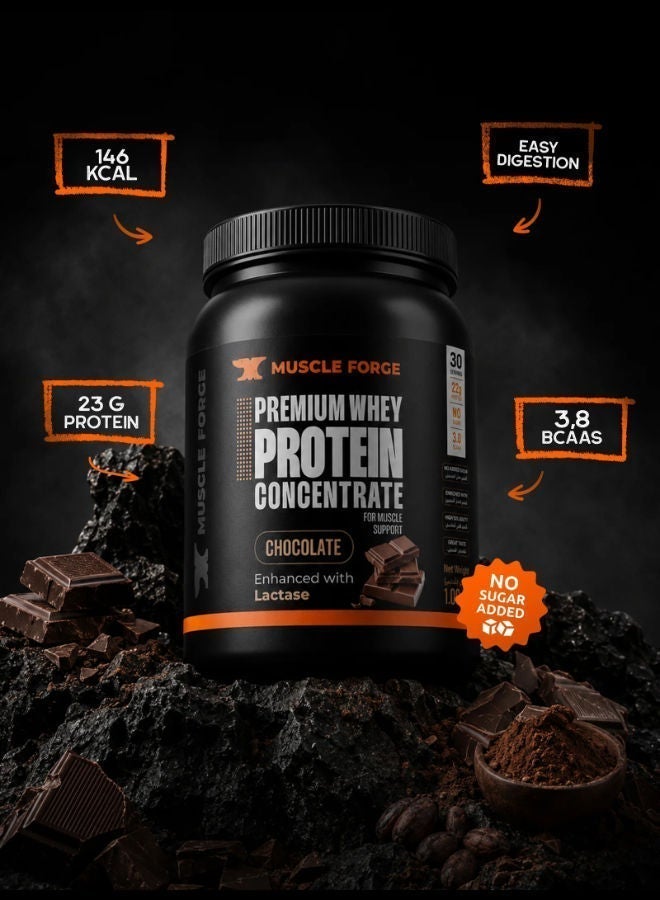 ماصل فورج Muscle Forge واي بروتين كونسنتريت بريميوم – شوكولاتة، 23 جم بروتين، مدعّم بإنزيم اللاكتيز، 1.08 كجم (30 حصة) - Image 2
