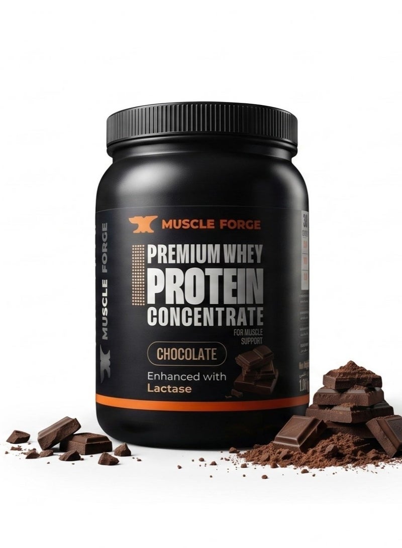 ماصل فورج Muscle Forge واي بروتين كونسنتريت بريميوم – شوكولاتة، 23 جم بروتين، مدعّم بإنزيم اللاكتيز، 1.08 كجم (30 حصة) - Image 1