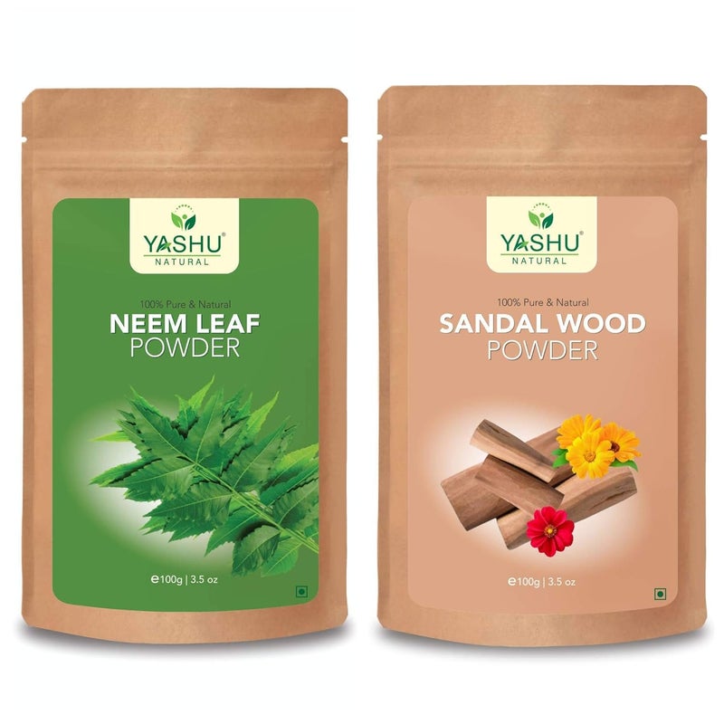YASHU YASHU Pure Sandalwood Chandan Organic Neem Leaves Powder for Acne Oily Skin Skin Brightening DeTan Combo 200g - Image 1
