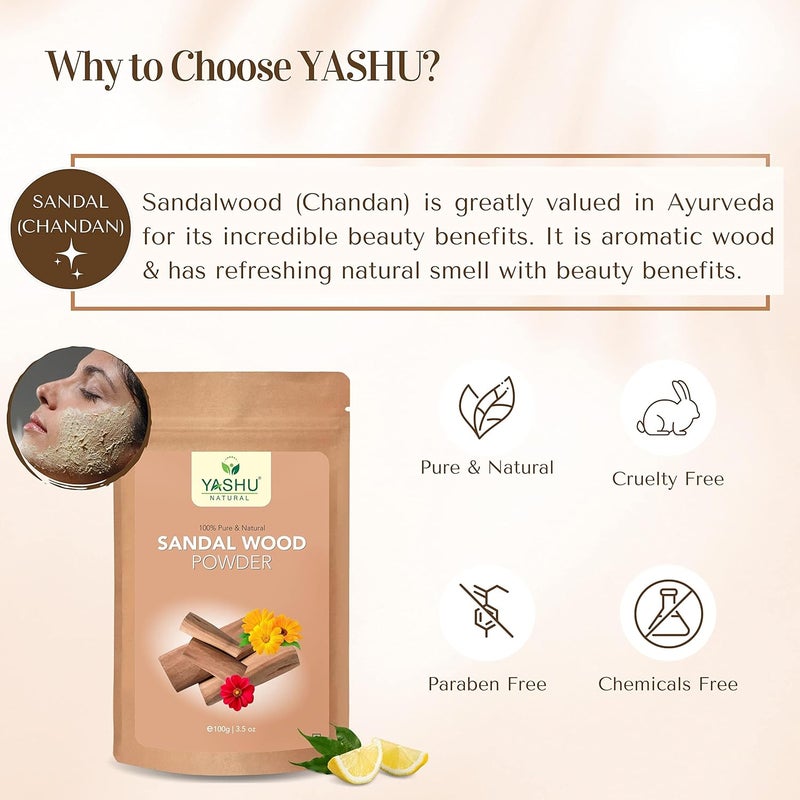 YASHU YASHU Pure Sandalwood Chandan Organic Neem Leaves Powder for Acne Oily Skin Skin Brightening DeTan Combo 200g - Image 5