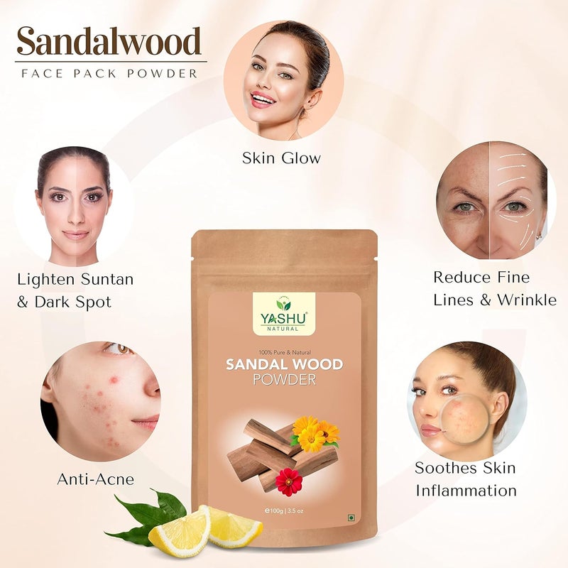 YASHU YASHU Pure Sandalwood Chandan Organic Neem Leaves Powder for Acne Oily Skin Skin Brightening DeTan Combo 200g - Image 3