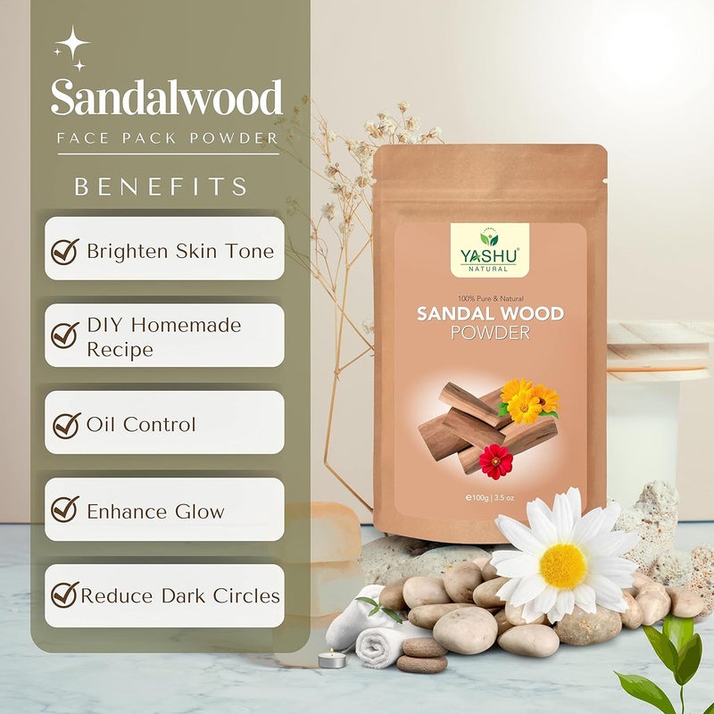 YASHU YASHU Pure Sandalwood Chandan Organic Neem Leaves Powder for Acne Oily Skin Skin Brightening DeTan Combo 200g - Image 2