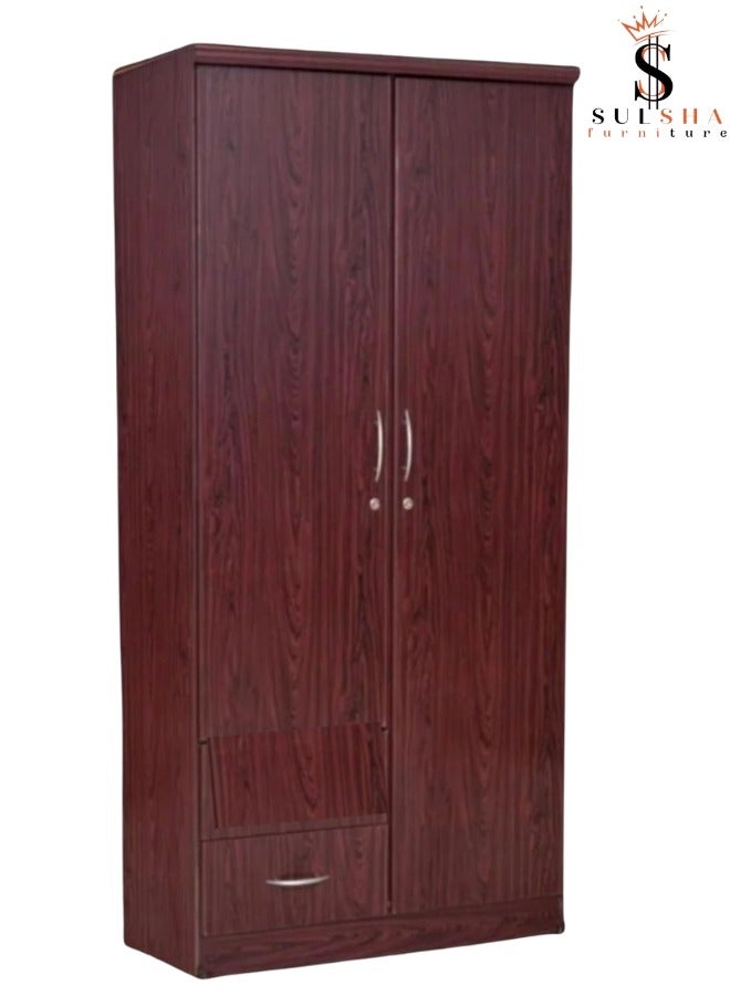 SULSHA 2 Door Wooden Wardrobe Cabinet Cupboard Engineered Wood Perfect Modern Stylish Heavy Duty Mahogany Color - Image 2