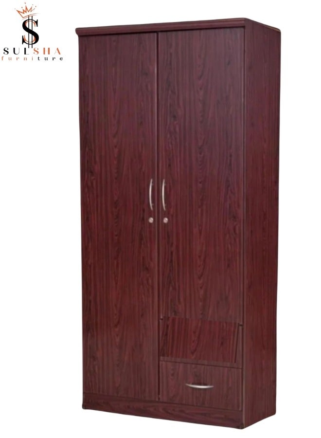 SULSHA 2 Door Wooden Wardrobe Cabinet Cupboard Engineered Wood Perfect Modern Stylish Heavy Duty Mahogany Color - Image 3