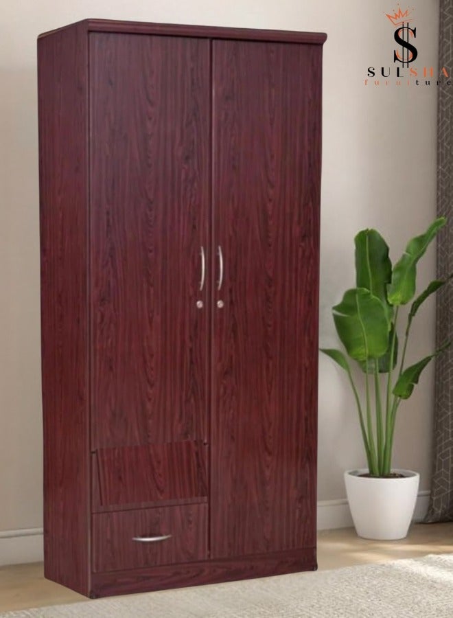 SULSHA 2 Door Wooden Wardrobe Cabinet Cupboard Engineered Wood Perfect Modern Stylish Heavy Duty Mahogany Color - Image 1