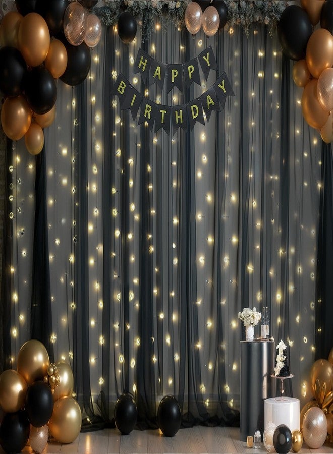 Suppromo Black Sheer Backdrop Curtains with Lights String for Birthday Party 10ft × 8ft Black Tulle Backdrop Curtain for Baby Shower Halloween Photo Shoot Decorations - Image 2