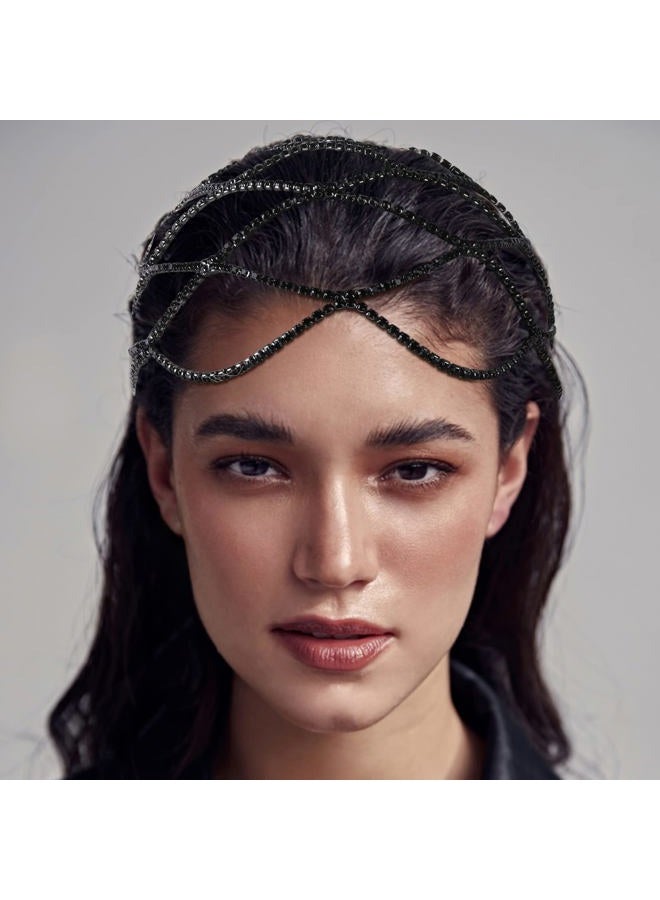 Vijiv 1920s Flapper Headpiece for Women Roaring 20s Great Gatsby Accessories Crystal Rhinestone Head Pieces Wedding Headbands for Bride Black - Image 4