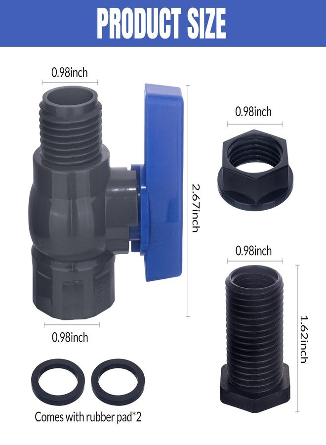Vtenyeo PVC Rain Barrel Spigot Kit 2 Pack 3/4" GHT Ball Valve With Bulkhead Fitting Adapter for Water Tanks, Aquariums, Pools - Image 2