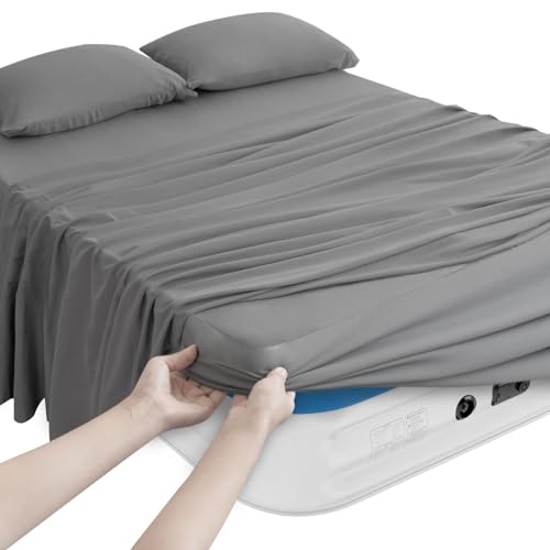 Magik & Kover Queen Sheet Set for Air Mattress - 4 Piece Queen Sheets Set Deep Pocket Up to 24 Inches - Soft & Breathable Air Mattress Sheets Queen Size with Extra Deep Pocket - Grey - Image 1