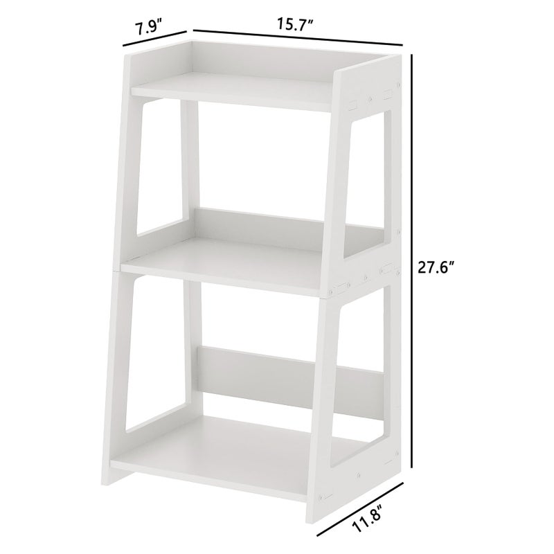 POBOMULI 3-Tier Bathroom Ladder Shelf Freestanding, White Floor Shelves Open Shelving Unit, Small Bookshelf Nightstand for Home Study Laundry Room (11.8" D x 15.7" W x 27.6" H) - Image 2