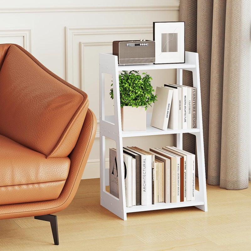POBOMULI 3-Tier Bathroom Ladder Shelf Freestanding, White Floor Shelves Open Shelving Unit, Small Bookshelf Nightstand for Home Study Laundry Room (11.8" D x 15.7" W x 27.6" H) - Image 4