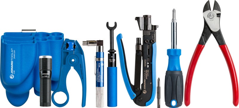 Jonard Tools TK-82 COAX Tool Kit - 8 Piece COAX Cable Network Tool Kit Featuring Coaxial Cable Stripper RG59 / RG6 / RG7 / RG11, CATV Tools and Compression Tool for Long F Connector - Image 1