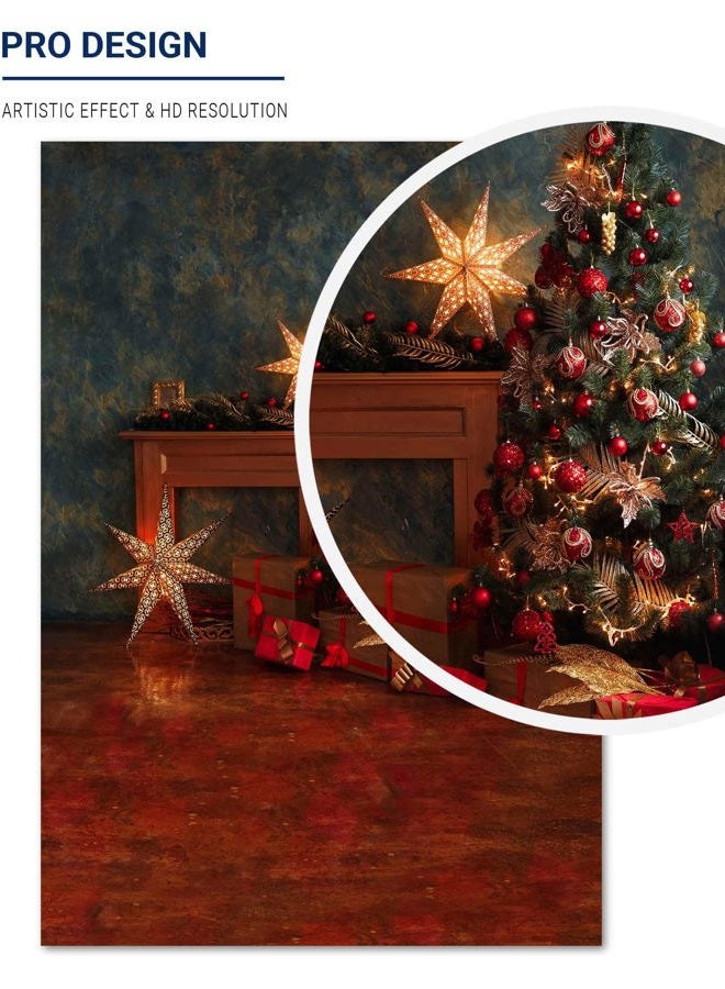 Allenjoy 5x7ft Vintage Christmas Tree Backdrop Rustic Wall Sparkle Stars Winter Holiday Xmas Photography Background for Portrait Pictures Family Party Decorations Photo Booth Studio Props - Image 3