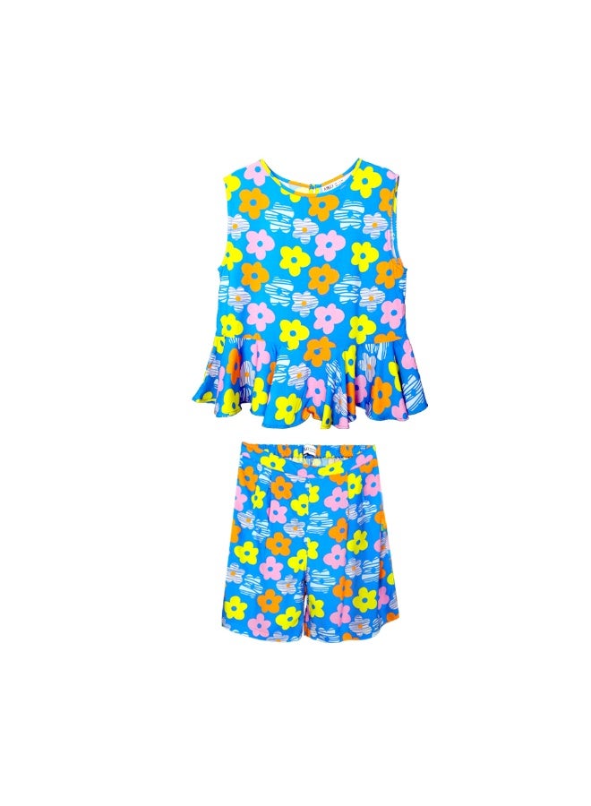 AIKO - Girls Rayon Coord Set with Cute Floral Pattern Design - Image 2