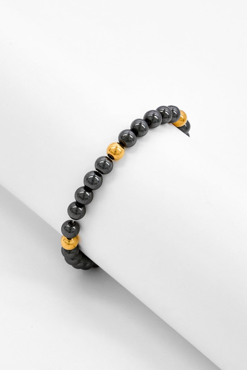 Steeltime Men Greek Key Accented Beaded Bracelet, Dark Grey - Image 3