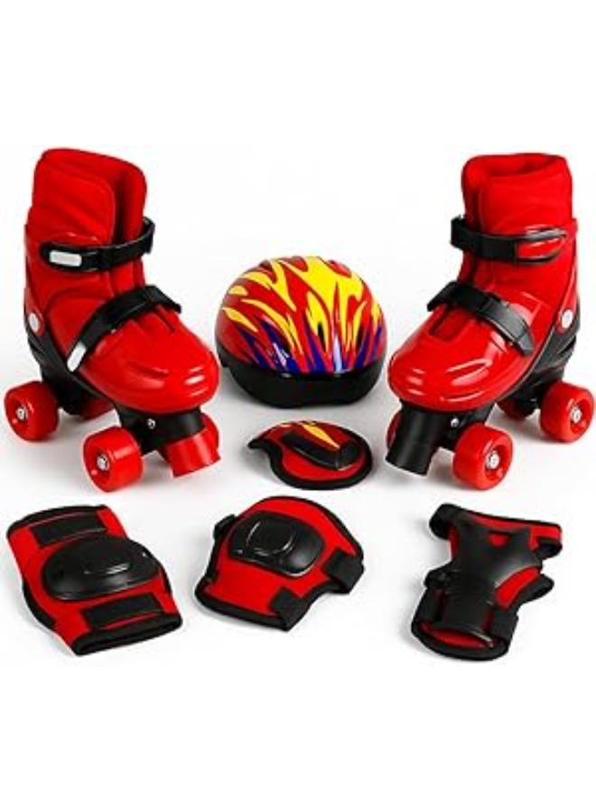 Kids Roller Skates with Protective Gear Set, 2 Rows model 20262026 (RED, S 3134)