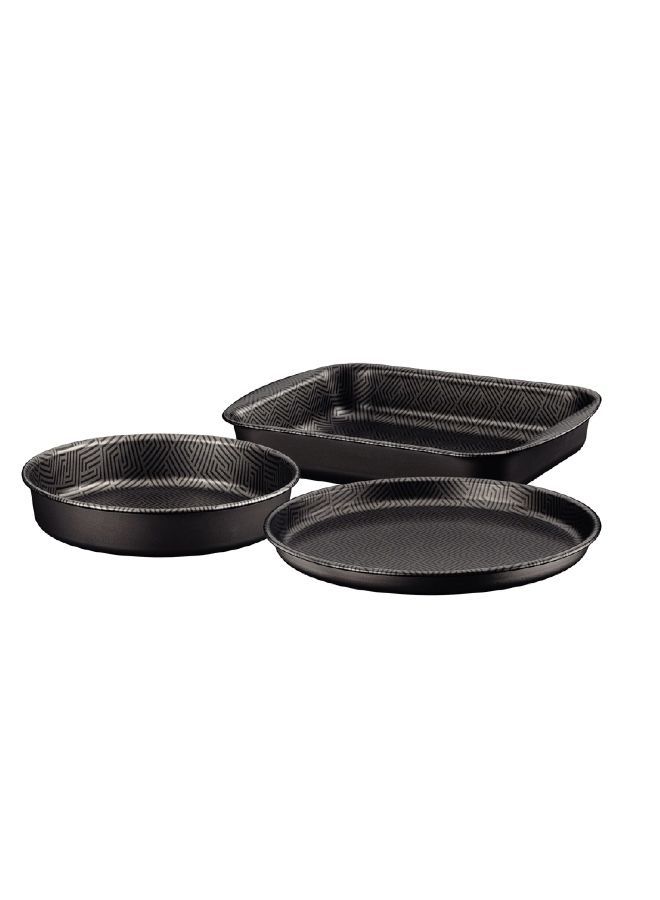 TRAMONTINA Since 1911,Made in Brazil- Paris 3 Pieces Black Aluminum Roasting Pan Set with Interior and Exterior Starflon Max PFOA Free Nonstick Coating  - Image 1