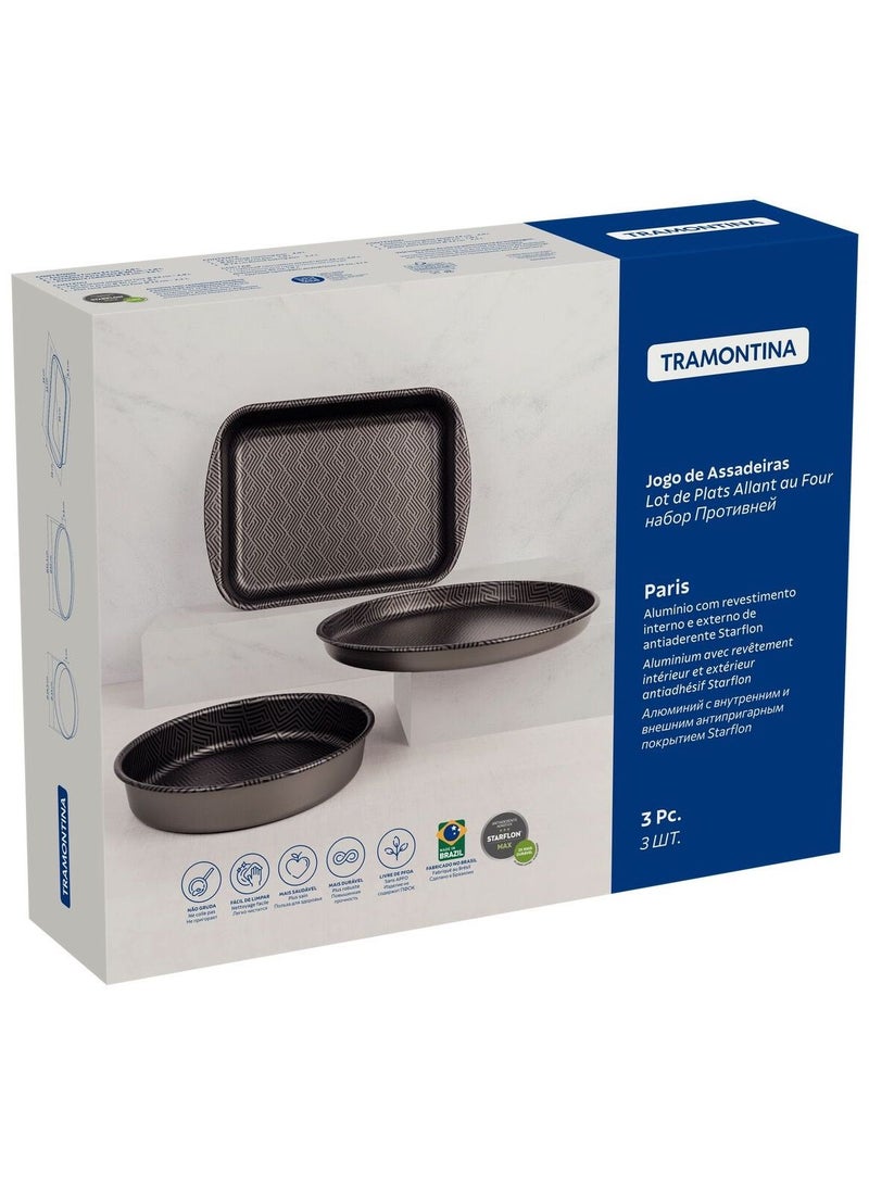 TRAMONTINA Since 1911,Made in Brazil- Paris 3 Pieces Black Aluminum Roasting Pan Set with Interior and Exterior Starflon Max PFOA Free Nonstick Coating  - Image 2