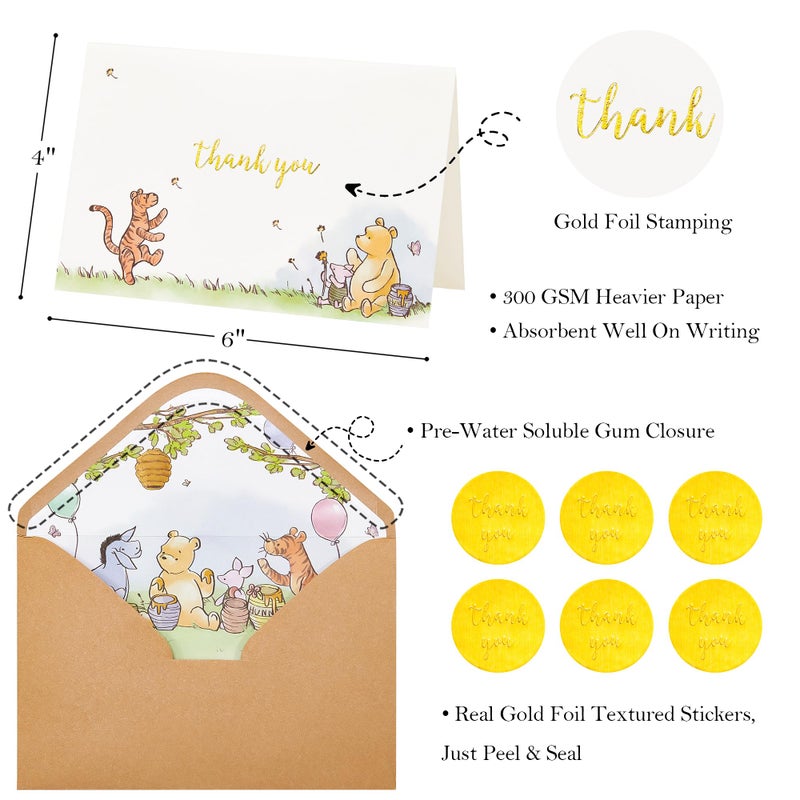 Crisky Cute Bear Thank You Cards, Cartoon Blank Cards with Envelopes and Stickers (25 pack) for Birthdays, Baby Showers, Friendsgiving - Image 3