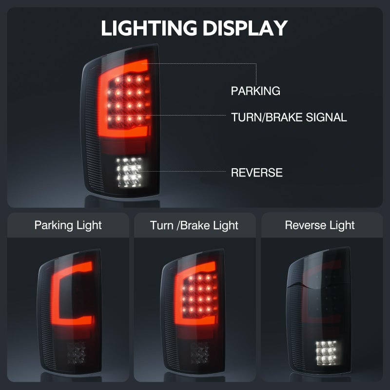 WonVon LED Taillights Assembly Compatible for 2002-2006 Dodge Ram 1500 2003-2006 Dodge Ram 2500 3500, Smoked Lens Rear Brake Light Replace CH2800147, CH2801147 - Image 2