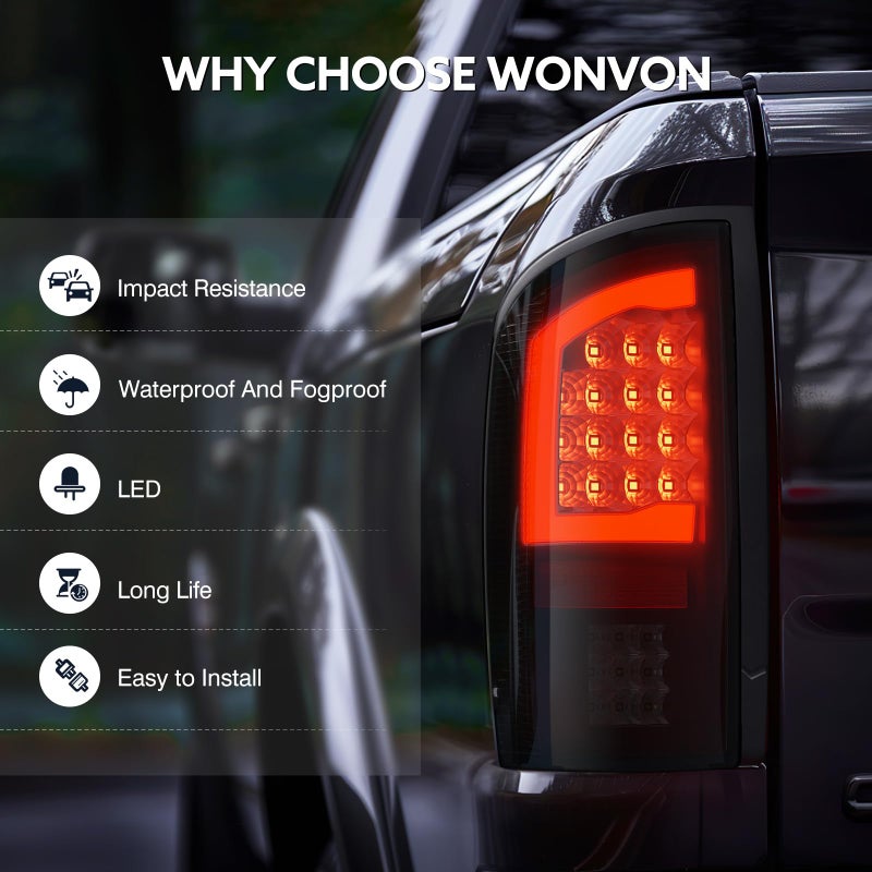 WonVon LED Taillights Assembly Compatible for 2002-2006 Dodge Ram 1500 2003-2006 Dodge Ram 2500 3500, Smoked Lens Rear Brake Light Replace CH2800147, CH2801147 - Image 5