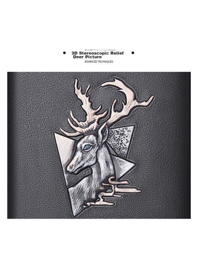 American Bison Meizhouyeniou Men's Genuine Leather Wallet, Short Card Holder, Top-grain Cowhide, 3d Embossed Deer Head Design, Men's Birthday Gift - Image 4