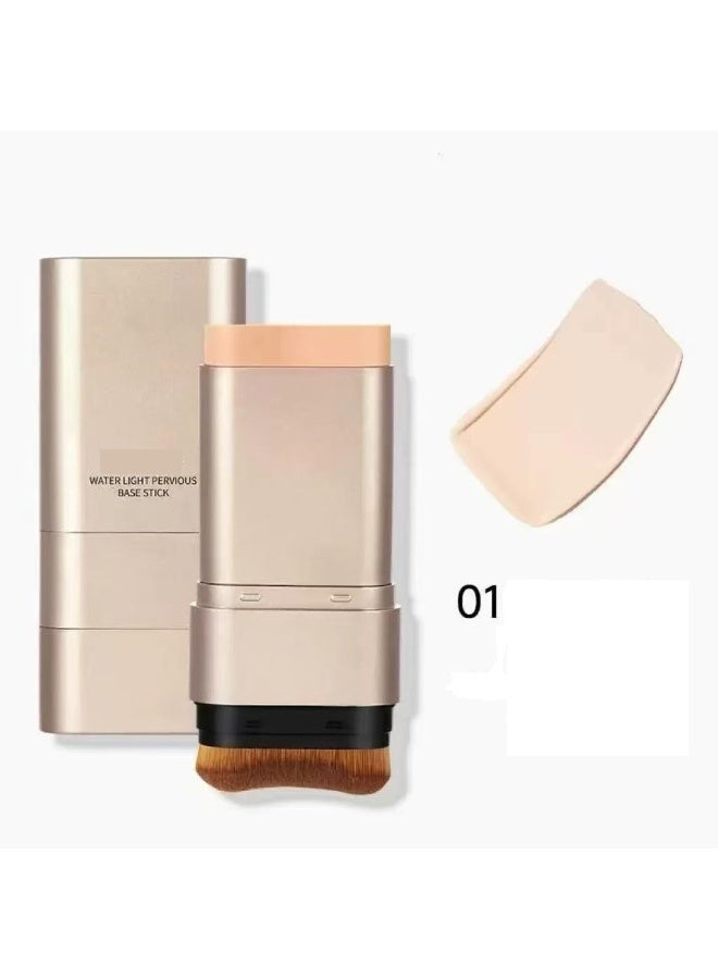 Water Light Pervious base stick foundation with a built-in makeup brush Shade 01# Ivory suitable for fair skin