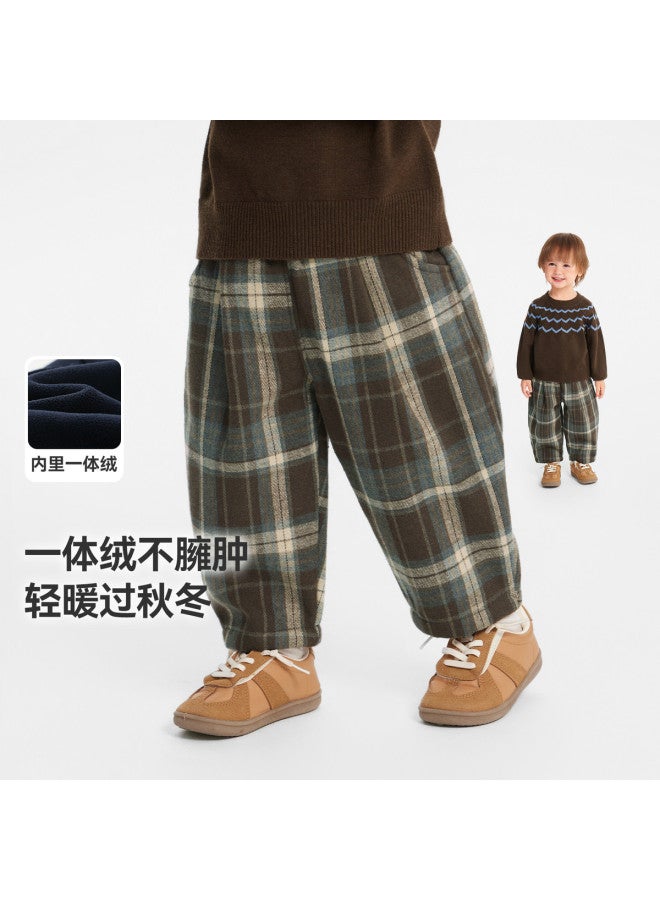One-piece Fleece] Boys' Pants Thickened Winter Baby Plaid Children's Casual Pants 2025 New Style - Image 2