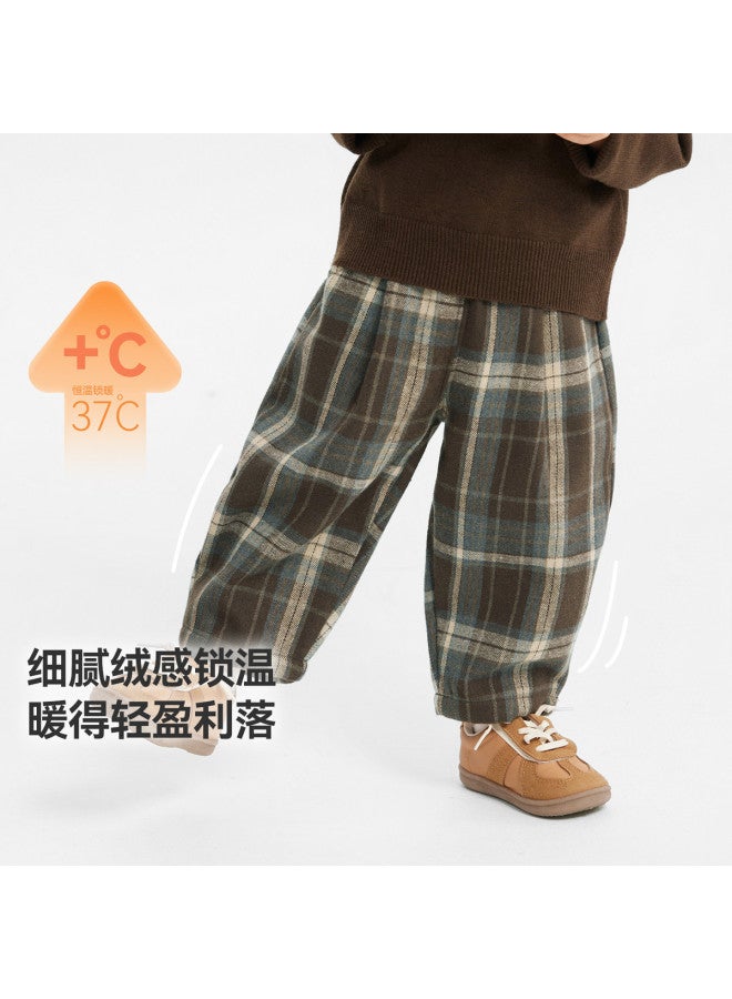 One-piece Fleece] Boys' Pants Thickened Winter Baby Plaid Children's Casual Pants 2025 New Style - Image 3