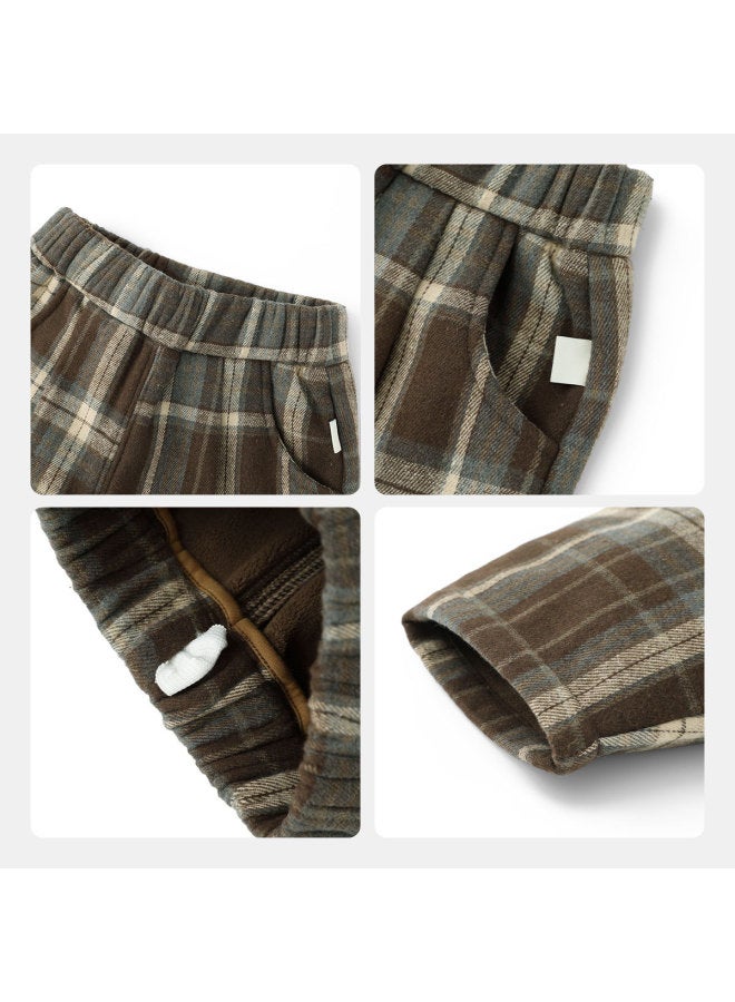 One-piece Fleece] Boys' Pants Thickened Winter Baby Plaid Children's Casual Pants 2025 New Style - Image 4