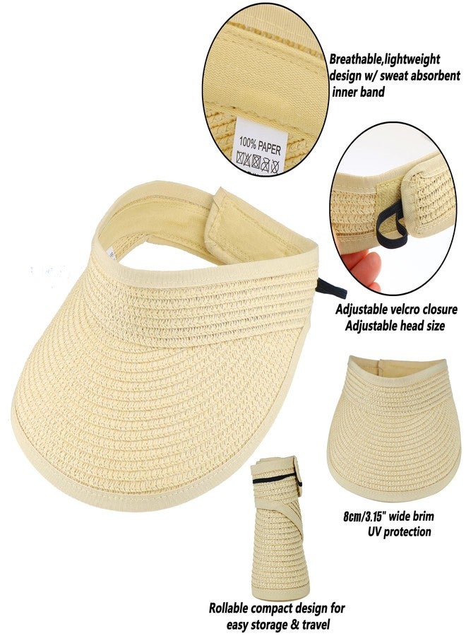 UTOWO Straw Sun-Visor-Hats for Kids, Summer Straw Beach Hat Cap for Toddlers (Beige, Medium) - Image 3