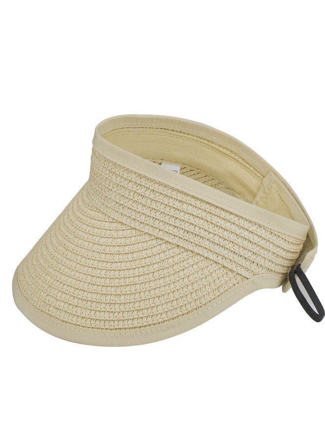 UTOWO Straw Sun-Visor-Hats for Kids, Summer Straw Beach Hat Cap for Toddlers (Beige, Medium) - Image 1
