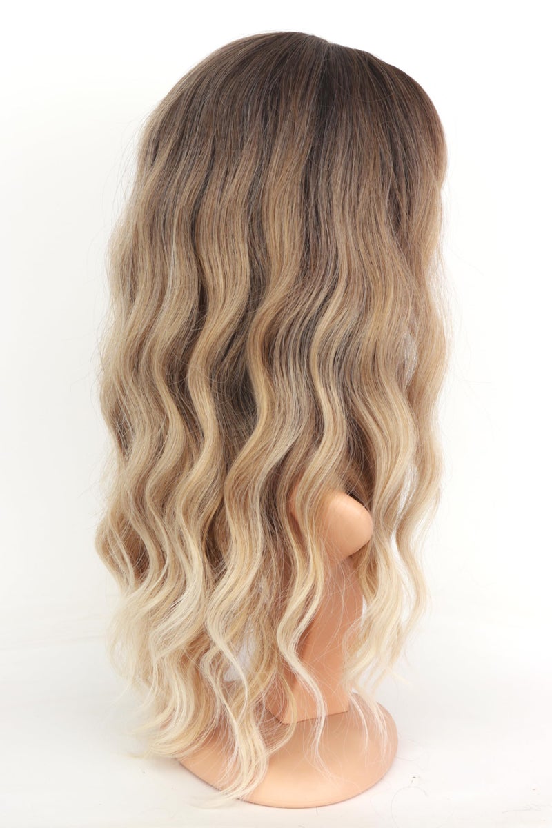 SYMEIW Ombre Dirty Blonde Wavy Wigs With Bangs For Women Medium Long Ash Blonde Synthetic Wigs For Daily Use ï¼ˆDirty Blondeï¼‰ - Image 4