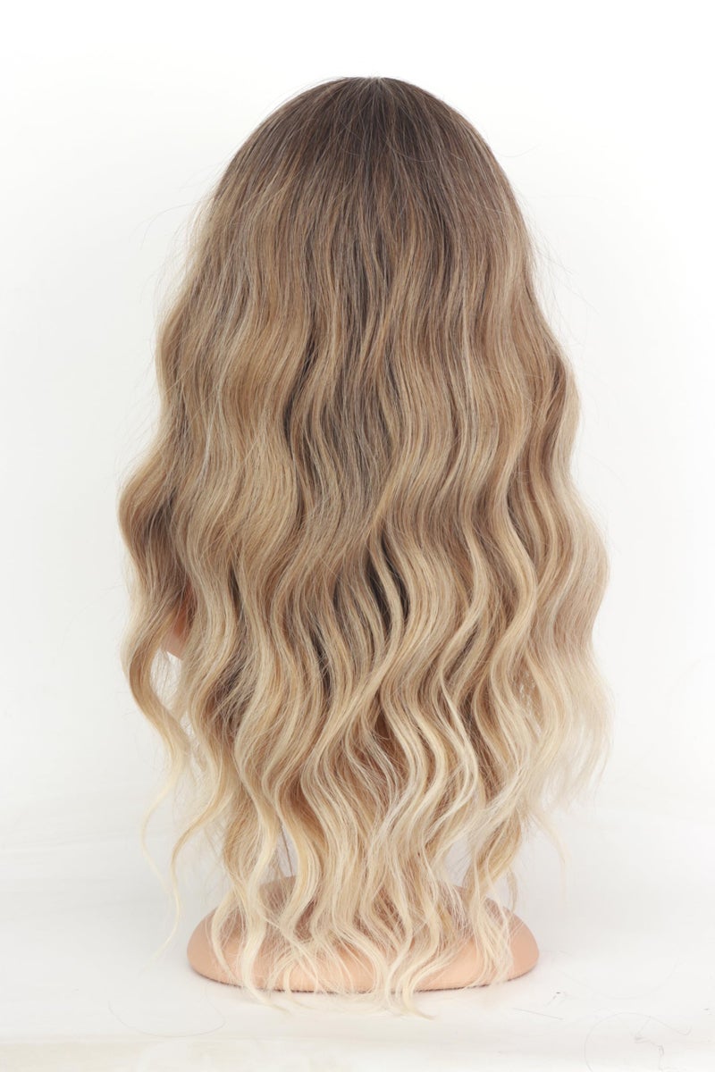 SYMEIW Ombre Dirty Blonde Wavy Wigs With Bangs For Women Medium Long Ash Blonde Synthetic Wigs For Daily Use ï¼ˆDirty Blondeï¼‰ - Image 5