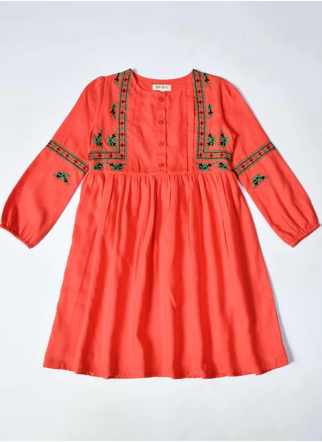 BELLA MODA Bella Moda Embroidered Balloon Sleeves Knee-Length Dress