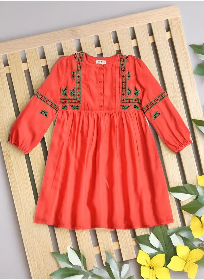 BELLA MODA Bella Moda Embroidered Balloon Sleeves Knee-Length Dress