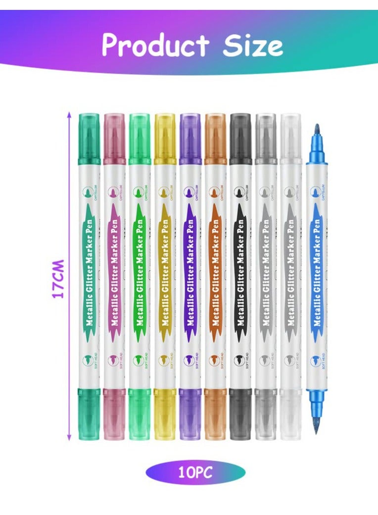 Glitter Temporary Tattoo Pen Set for Kids, 10 Double-ended Markers for Fun Party Dress Up and Creative Body Art - Image 2