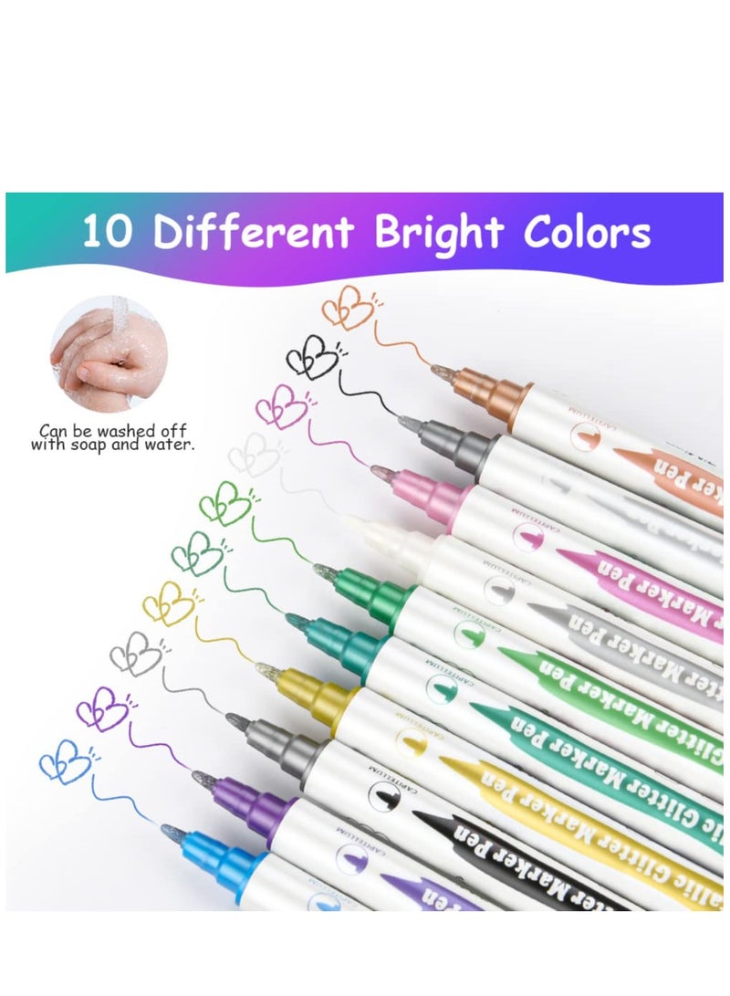 Glitter Temporary Tattoo Pen Set for Kids, 10 Double-ended Markers for Fun Party Dress Up and Creative Body Art - Image 4
