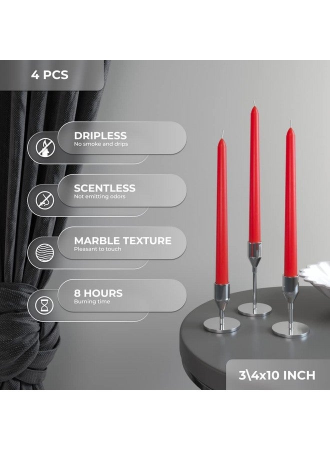 AURA DECOR AuraDecor Taper Candles Pack || Dinner Candles || Celebration Candles || 10 inch Candles || Dripless || Smokeless Candle || Burnng Time 8 Hours (Pack of 4, Red) - Image 2