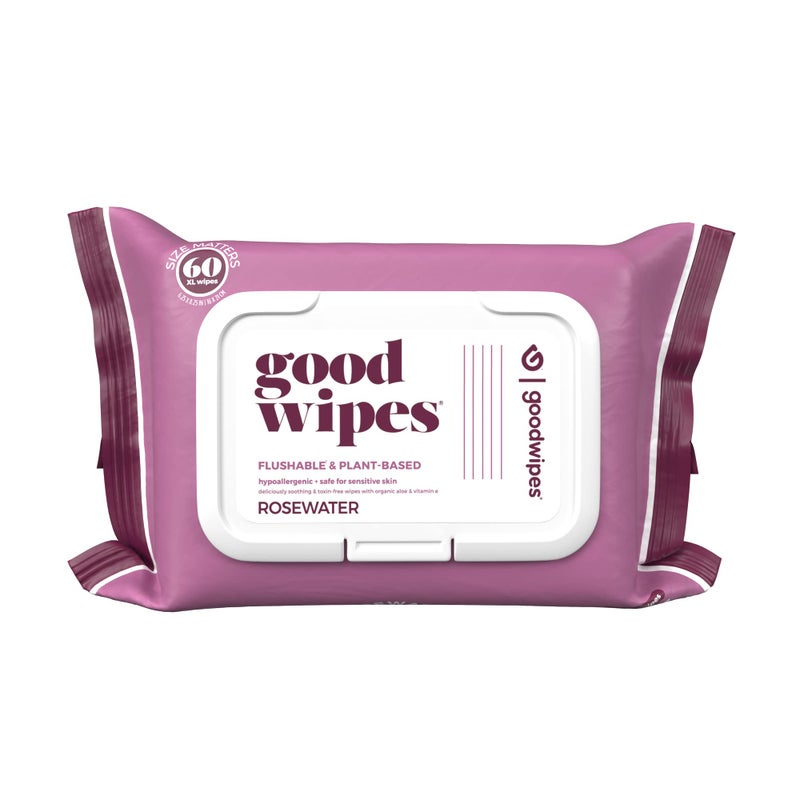 goodwipes Flushable Butt Wipes Made with Vitamin E & Aloe â€“ Soft & Gentle Wet Wipe Dispenser for Home Use, Septic & Sewer Safe â€“ Largest Adult Toilet Wipes â€“ Rosewater, 60 Count - Image 1