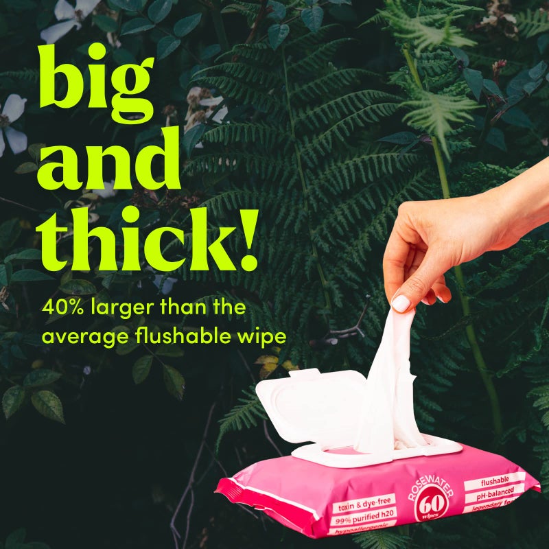 goodwipes Flushable Butt Wipes Made with Vitamin E & Aloe â€“ Soft & Gentle Wet Wipe Dispenser for Home Use, Septic & Sewer Safe â€“ Largest Adult Toilet Wipes â€“ Rosewater, 60 Count - Image 3