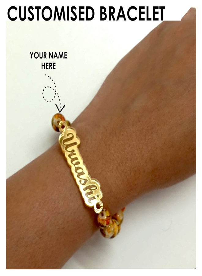 SOLOBOLO Personalised Bracelet, Customized Bracelet For Men's & Women's, Black And Orange Beads Bracelet, Couple Name Customized Bracelet, Bracelets Gift For Men And Women (GIRLS, 2) - Image 3