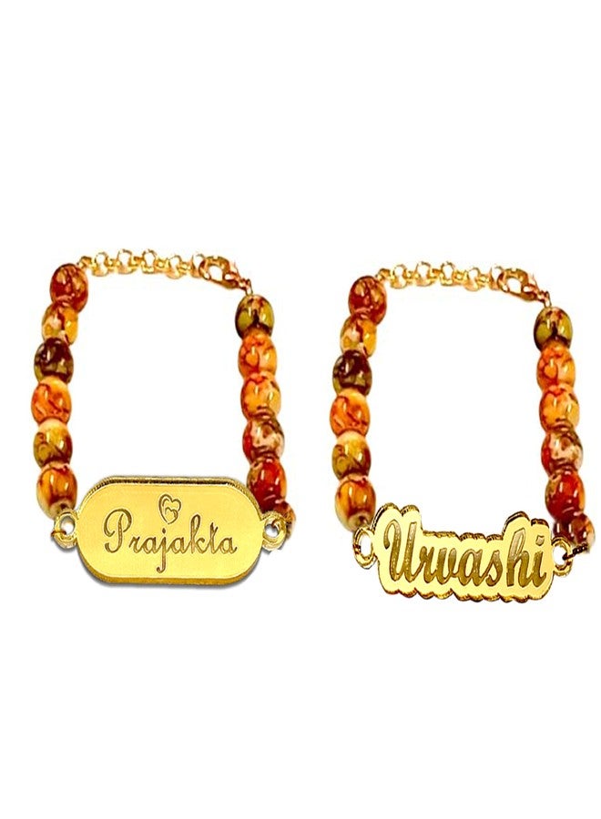 SOLOBOLO Personalised Bracelet, Customized Bracelet For Men's & Women's, Black And Orange Beads Bracelet, Couple Name Customized Bracelet, Bracelets Gift For Men And Women (GIRLS, 2) - Image 1