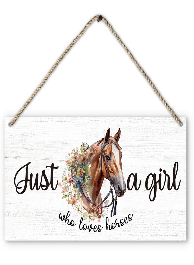 PHAMTE Just a Girl Who Loves Horse Horses Sign, Watercolor Funny Floral Horse Printed Wood Plaque Sign Wall Hanging, Horse Lover Hanging Wall Signs for Home Girls Room Horse Decor 12 x 6 Inches Wall - Image 1
