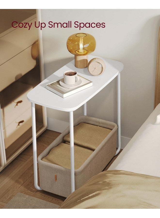 VASAGLE End Table, Small Bedside Table with Fabric Basket, Modern Nightstand, Rectangular Side Table, for Living Room, Bedroom, Matte White and Camel Brown ULET230W10 - Image 3