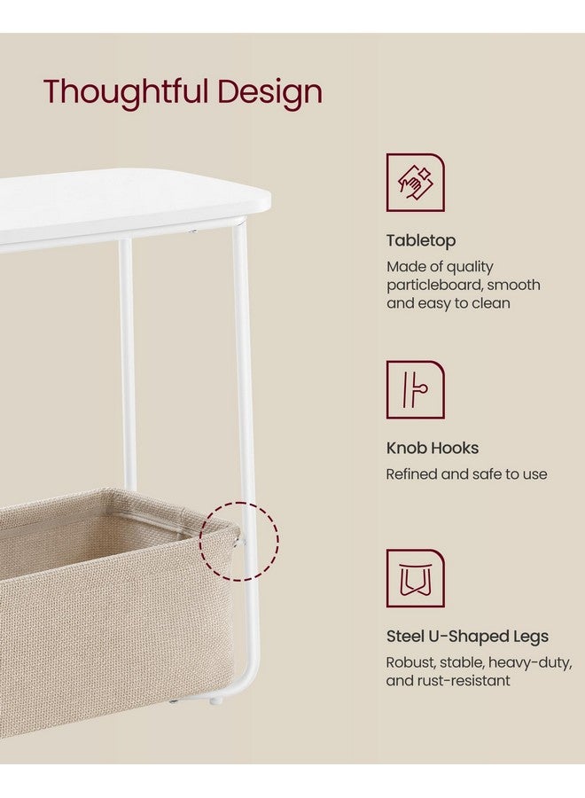 VASAGLE End Table, Small Bedside Table with Fabric Basket, Modern Nightstand, Rectangular Side Table, for Living Room, Bedroom, Matte White and Camel Brown ULET230W10 - Image 4