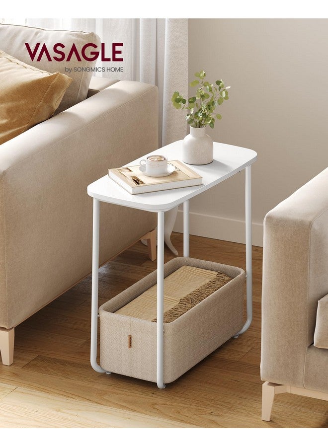 VASAGLE End Table, Small Bedside Table with Fabric Basket, Modern Nightstand, Rectangular Side Table, for Living Room, Bedroom, Matte White and Camel Brown ULET230W10 - Image 2