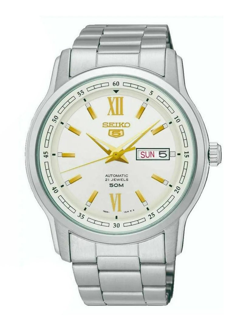 Seiko - 5 Automatic White Dial Stainless Steel Men's Watch SNKP15K1 - Image 1