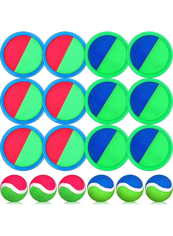 Charniol Kids Toys Toss and Catch Game Set 12 Paddles 6 Balls Beach Outdoor Sports Games Toss Ball Set with Paddles Nylon Catch Toys for Kids PE Recess Adults Beach Playground (Blue Green, Pink Green) - Image 1