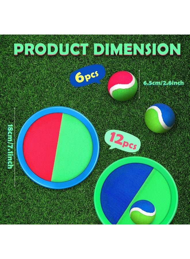 Charniol Kids Toys Toss and Catch Game Set 12 Paddles 6 Balls Beach Outdoor Sports Games Toss Ball Set with Paddles Nylon Catch Toys for Kids PE Recess Adults Beach Playground (Blue Green, Pink Green) - Image 2
